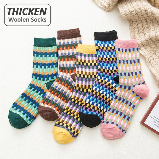 HSS Brand Hot Sale Women Thick Socks Warm Cotton And Woolen Socks Comfortable Soft Yellow Pink Striped Winter Sock For Lady Girl