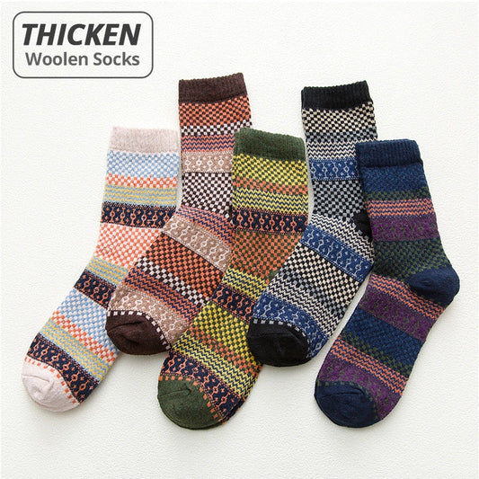 HSS Brand Business Men Wool Socks 5 Pairs / Lot Thicken Men's Socks Warm Retro National Style Small Square For Snow boots