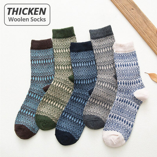 HSS Brand Winter Thick Warm Socks 5 Pairs / Lot Men Wool Socks Small Ellipse National Style Thicken Male Sock Calcetines Hombre
