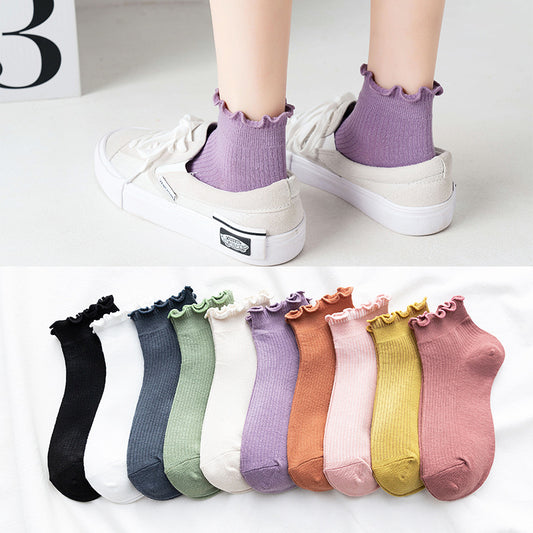 HSS Brand New women's lace college style cotton socks Macaron color wavy edge breathable socks