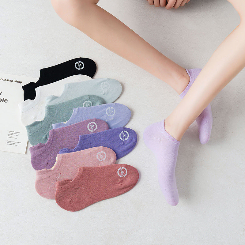 HSS Brand Women's summer thin hot stamping socks Women's shallow mouth low cut solid color breathable invisible socks