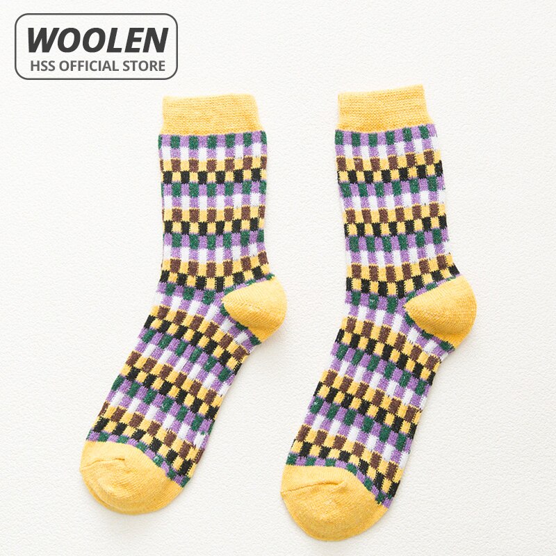 HSS Brand Hot Sale Women Thick Socks Warm Cotton And Woolen Socks Comfortable Soft Yellow Pink Striped Winter Sock For Lady Girl