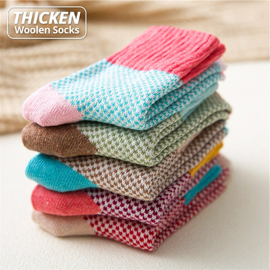 HSS Brand Thicken Women Winter Socks Warm Rabbit Wool Girl's Sox High Quality Cotton Casual Harajuku Stars Pattern socks 5Pairs