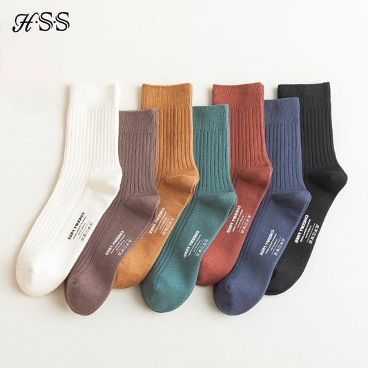 HSS Two Sides 98% Cotton Socks Men's Business Dress Socks Winter Warm Long Male High Quality Happy Colorful Socks For Man Gift
