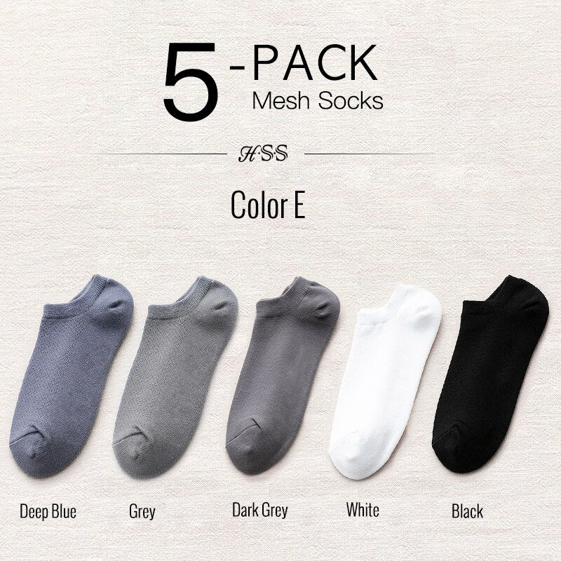 5 Pairs/Lot 100% Cotton Men Short Socks Mesh Breathable Ankle Socks Solid Color Casual Boat Socks Male Street Fashions EUR 38-44