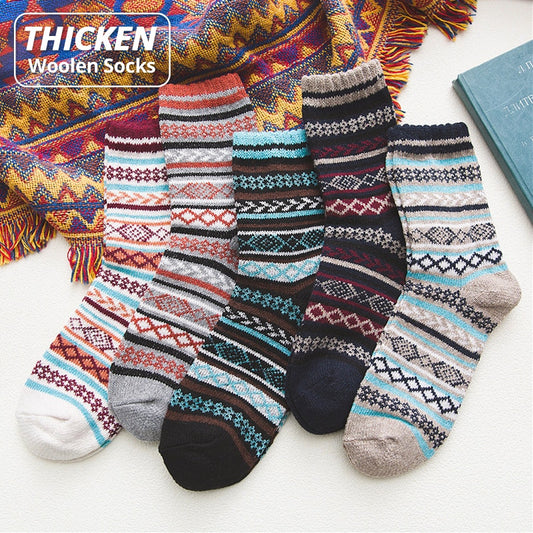 HSS Brand Fashion Winter Mens Socks Warm Thick Wool Sokken Mixture Striped Thicken Casual Dress Socks for Male US size(7.5-12)