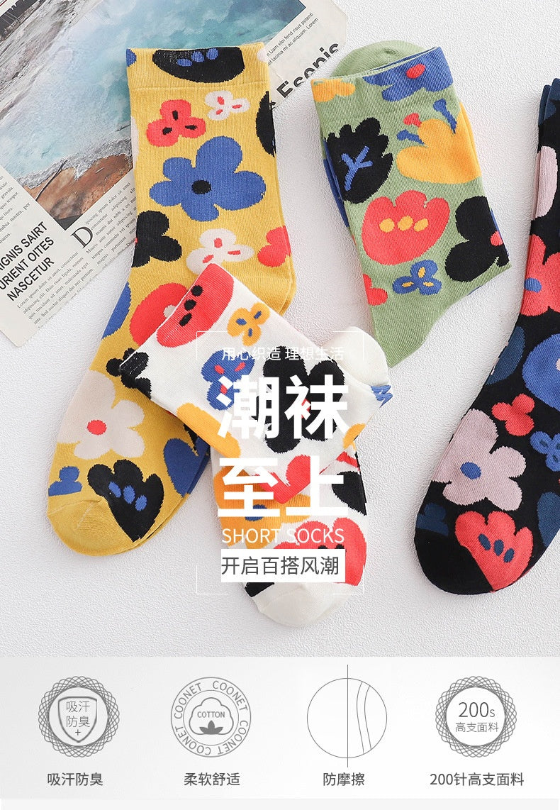 HSS Brand Women's new style Korean casual flower cotton socks Women's breathable and comfortable cotton socks