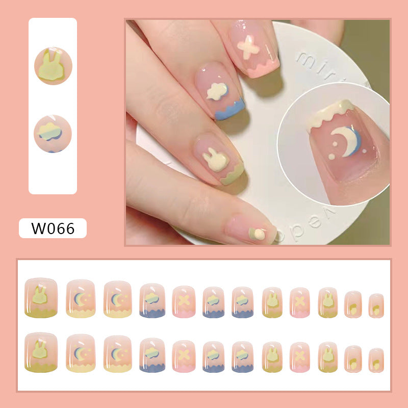 Nail Art Short Cute Hand-painted Wearing Fake Nails Removable Patch #N9497