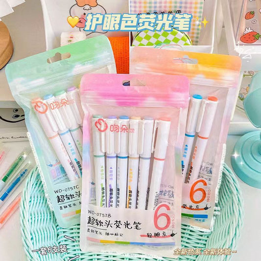 Macaron Soft Tip Highlighter Student Marker Color Pen 6pcs/lot #P7402