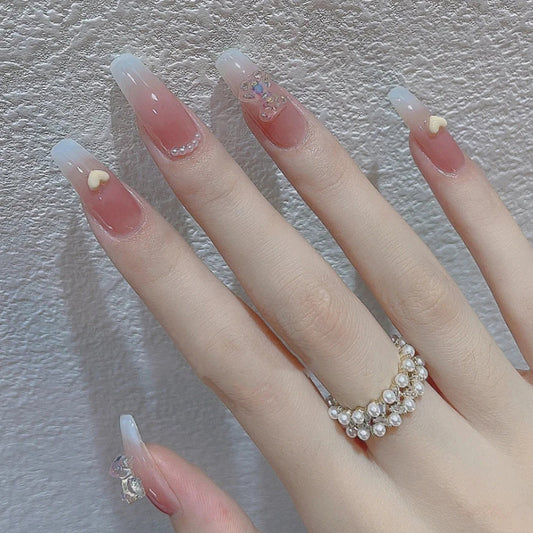 Gradient Love Bear Fake Nails Wearable Nail Patch #N1930