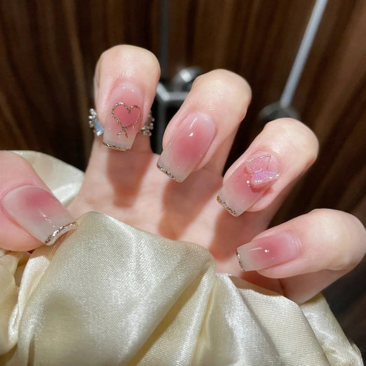 24PCS/Box Bowknot Pattern Pearl French Style Full Covering Pressed Fake Nails