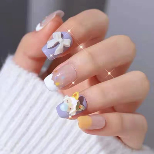 Cute Girl Short Bow Fake Nail #N5611