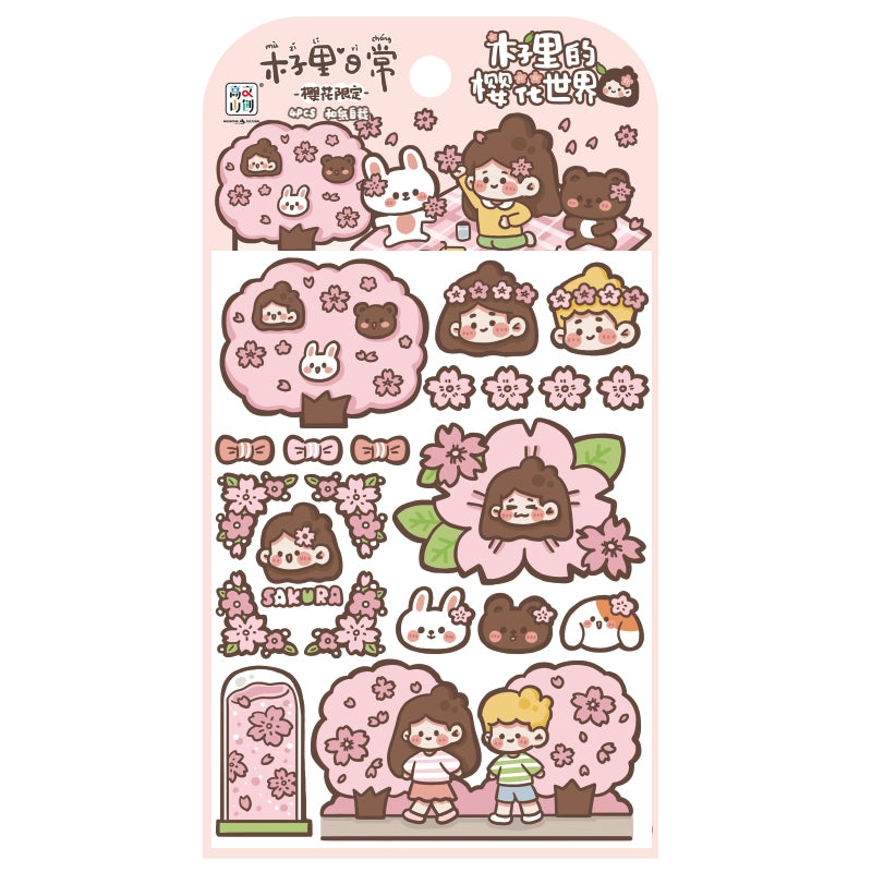 Cute Girl Sakura Sticker Black and Pink 4sheet/lot #s1146