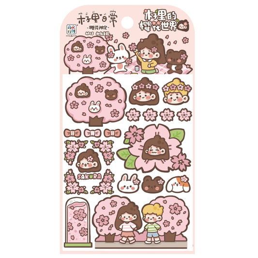 Cute Girl Sakura Sticker Black and Pink 4sheet/lot #s1146