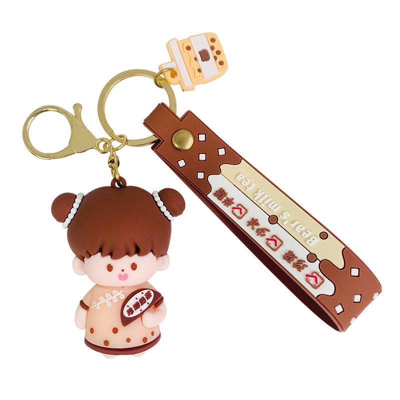 Couple pearl milk tea pendant cute cartoon car keychain #K3888