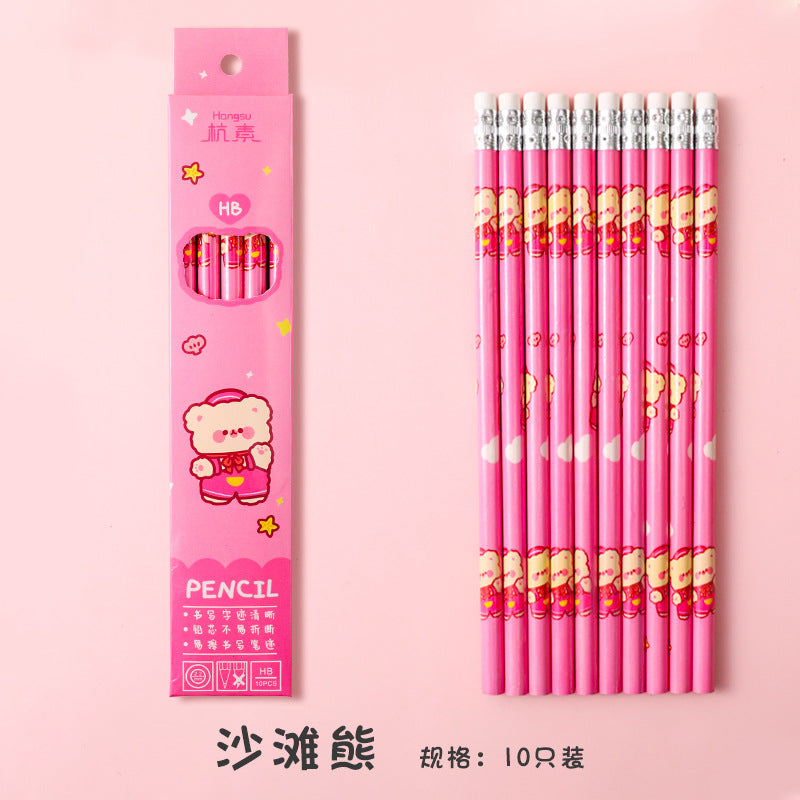 Writing drawing sketch pen student stationery HB pencil with eraser 10pcs/lot #p2496