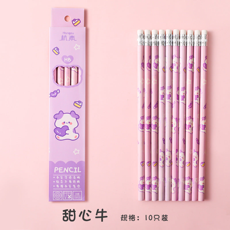 Writing drawing sketch pen student stationery HB pencil with eraser 10pcs/lot #p2496