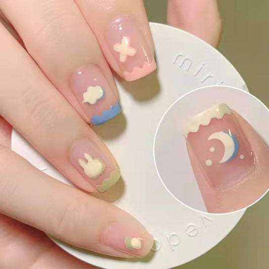 Nail Art Short Cute Hand-painted Wearing Fake Nails Removable Patch #N9497