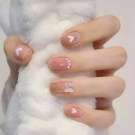 Pink Butterfly Heart Nails Tips #N4330
