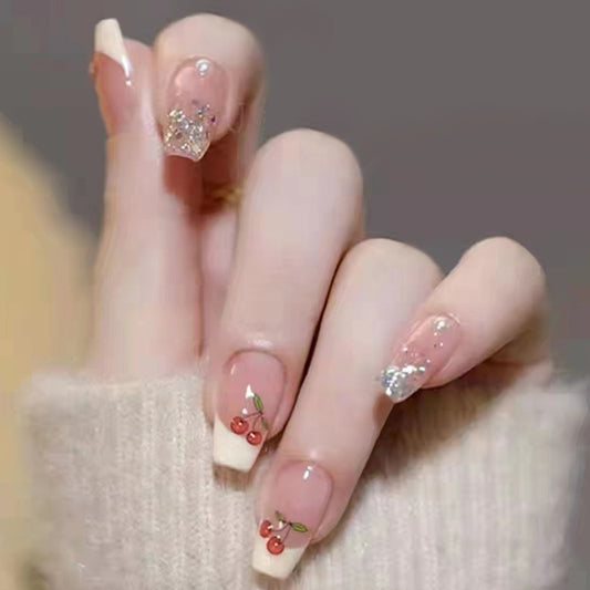Pink cherry short nail tips# N0804