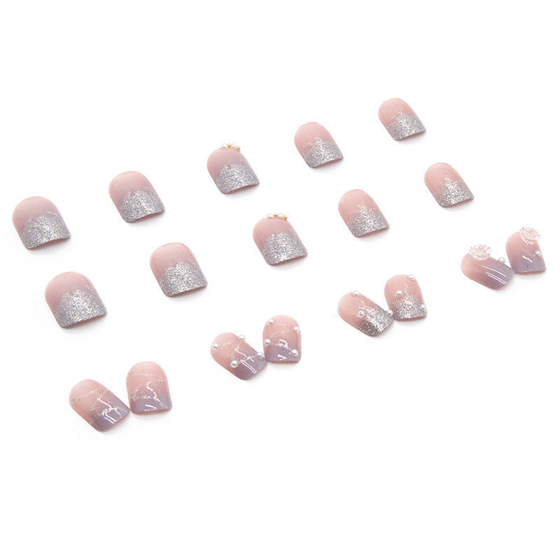 Pearl Embossed Flowers Color-changing  False Nails #N5752