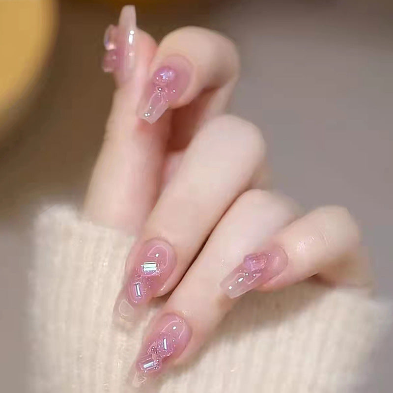 Pink transparent aurora shining pop nail tips #N3989