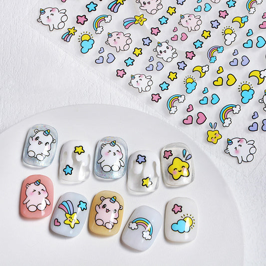 Cartoon Bear Rabbit Black White Plaid Nail Stickers #NA3566