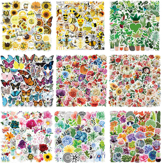 500 sheets of sun flower little bee succulent green plant graffiti stickers waterproof #S5472