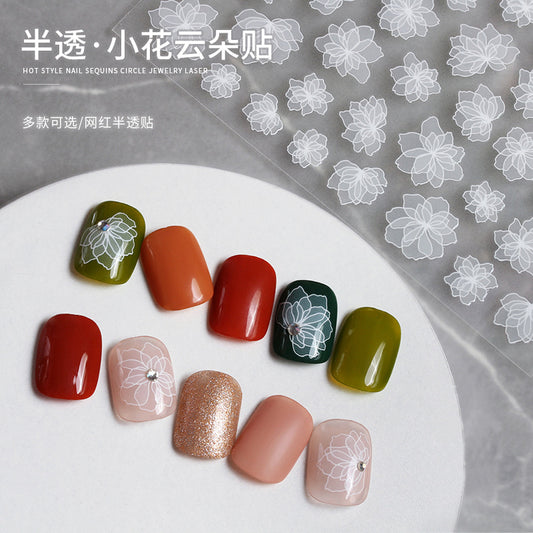 Semi-transparent star and moon white flower small pattern nail stickers #s3321