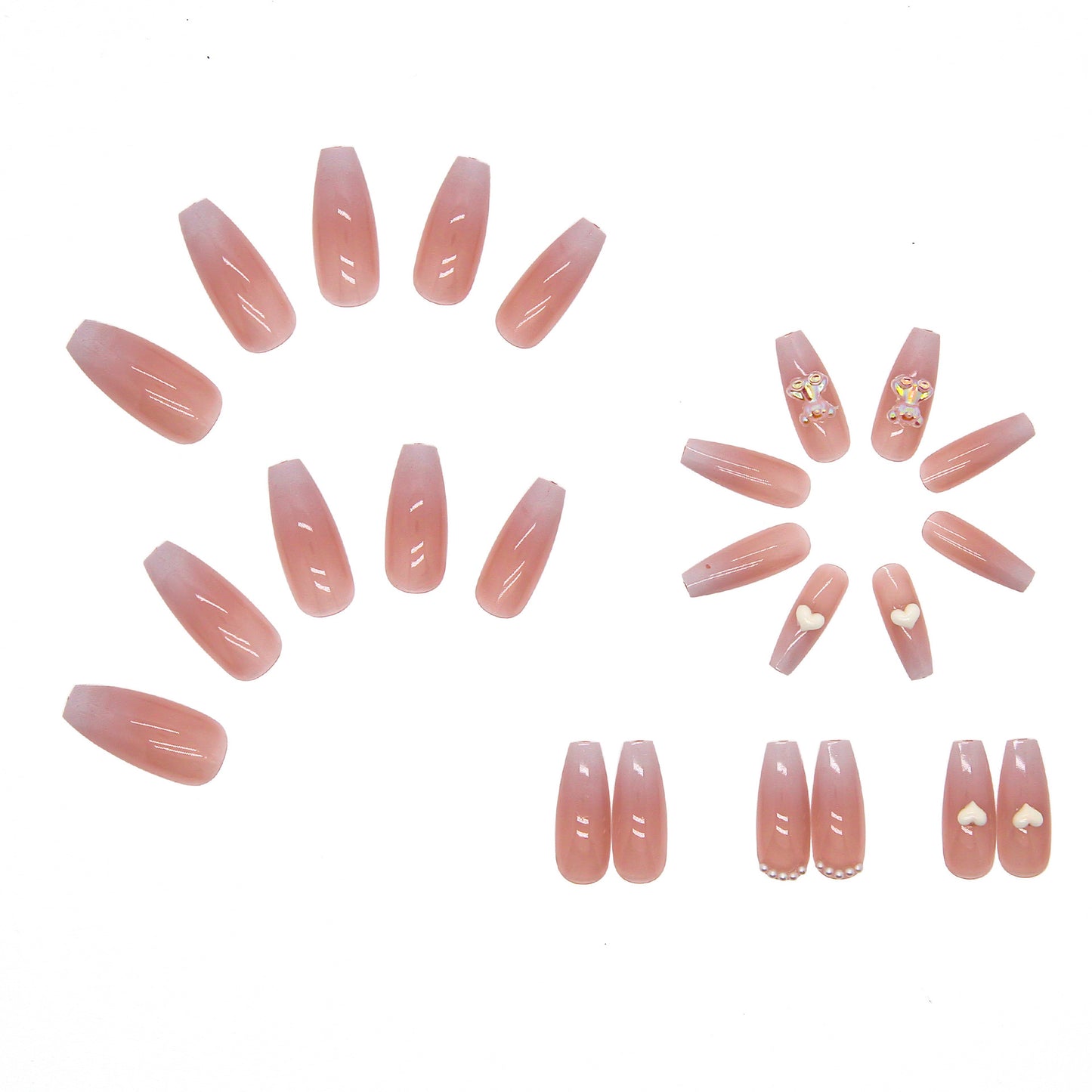 Pink Gradient Love Bear Nails Tips #N3806
