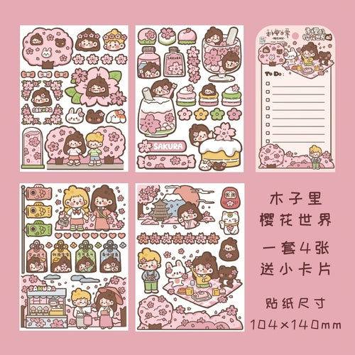 Cute Girl Sakura Sticker Black and Pink 4sheet/lot #s1146